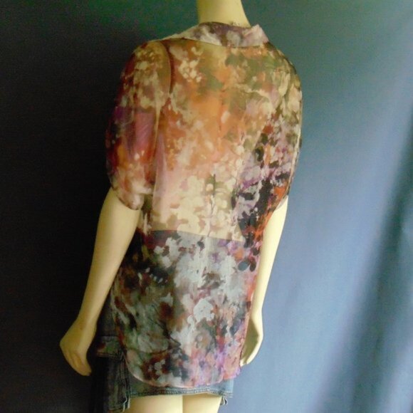 Haute Hippie Sheer Silk Water Color Floral Oversized Tunic Popover Top Small - Picture 4 of 6